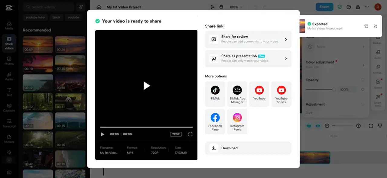 Export and share