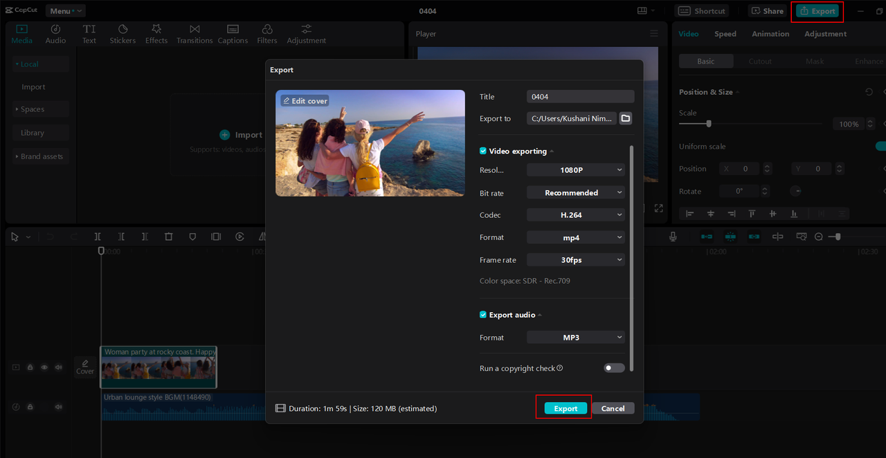 Export with CapCut ai business intelligence tool
