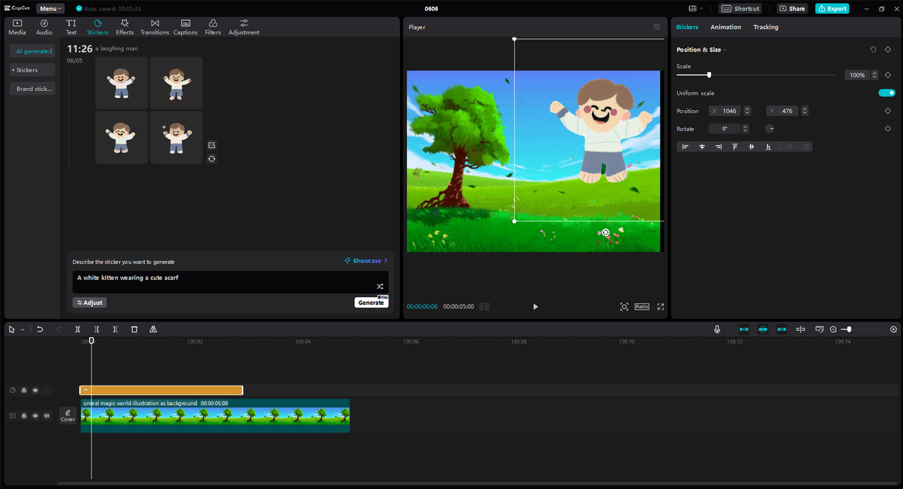  Interface of CapCut desktop video editor showing free sticker creator tool