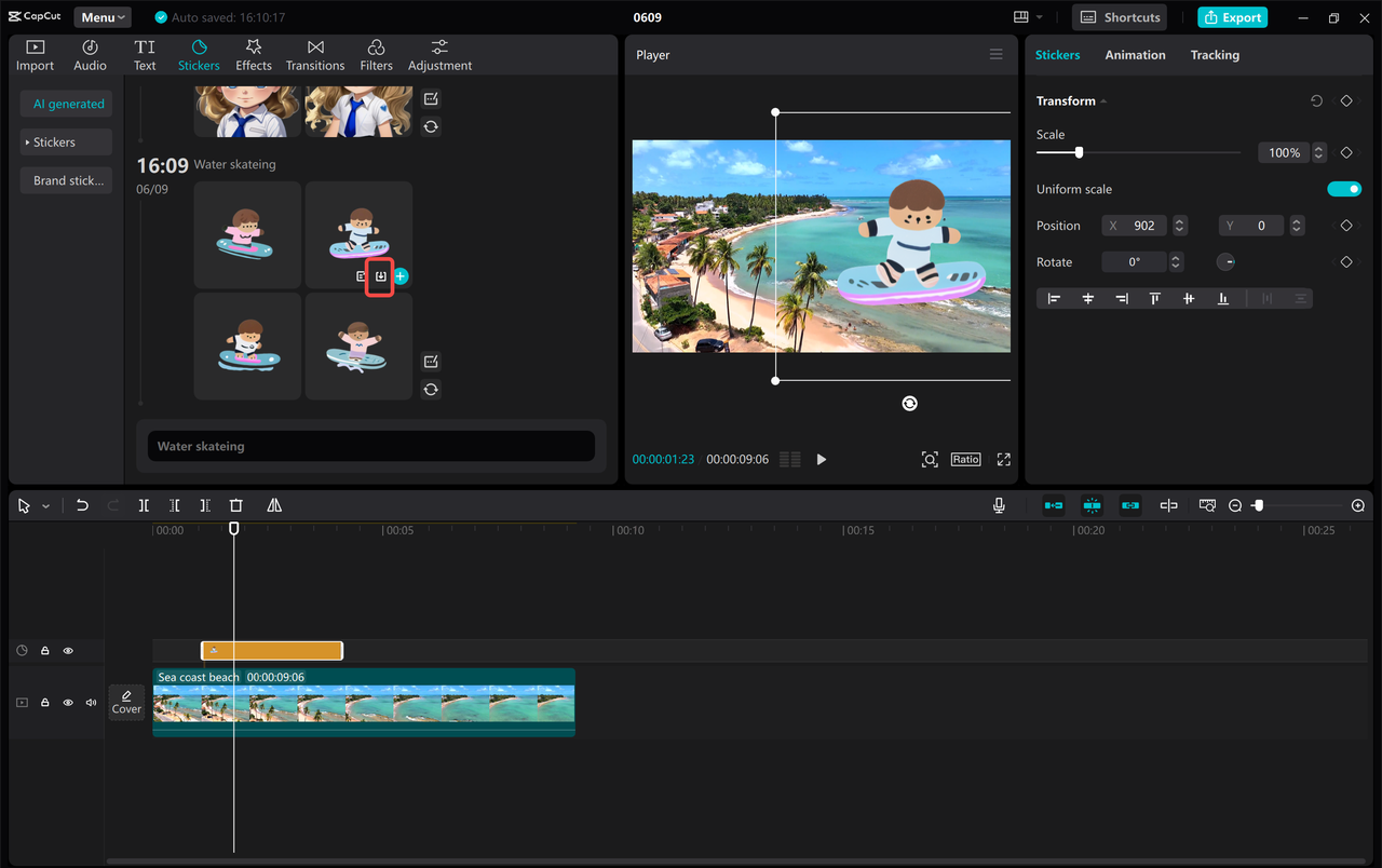 Download a sticker in CapCut desktop video editor