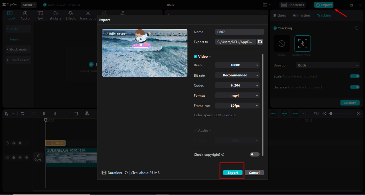 Exporting the video from the CapCut desktop video editor