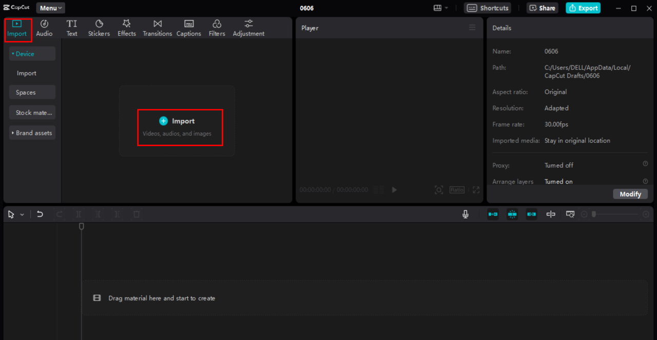 Importing audio to CapCut desktop video editor