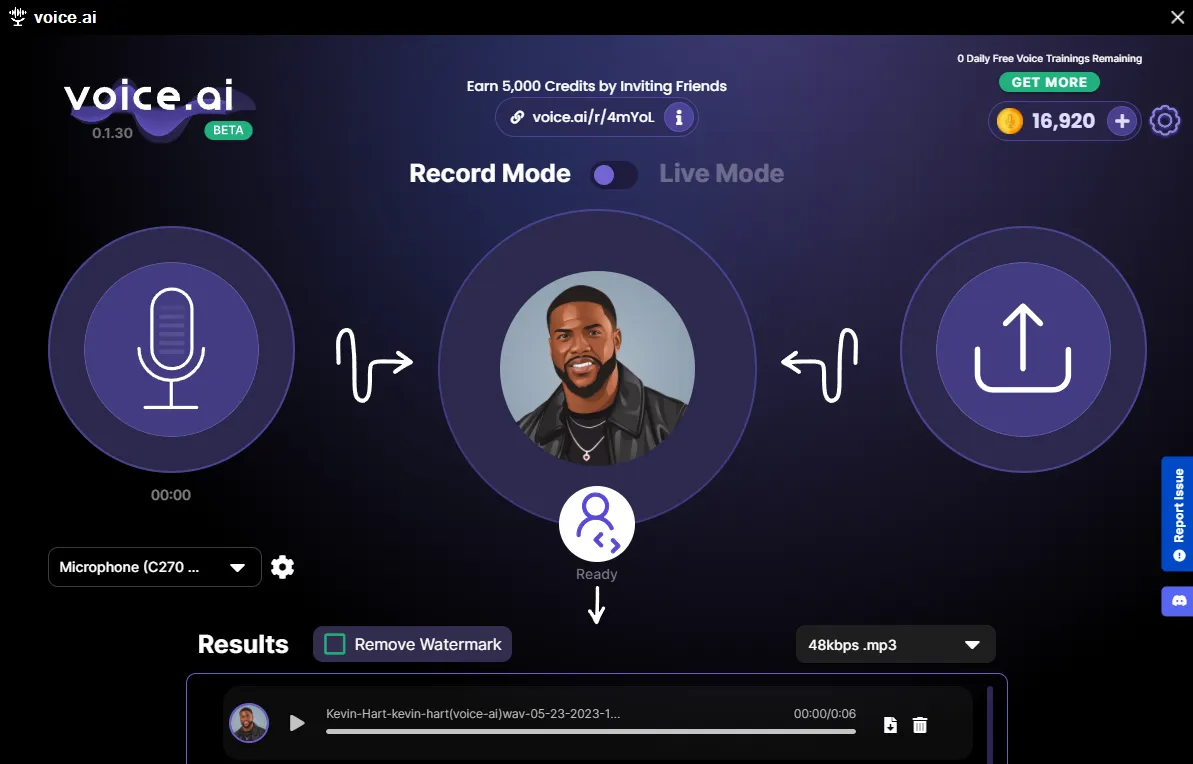 Using voice.ai audio generator for free to generate speech