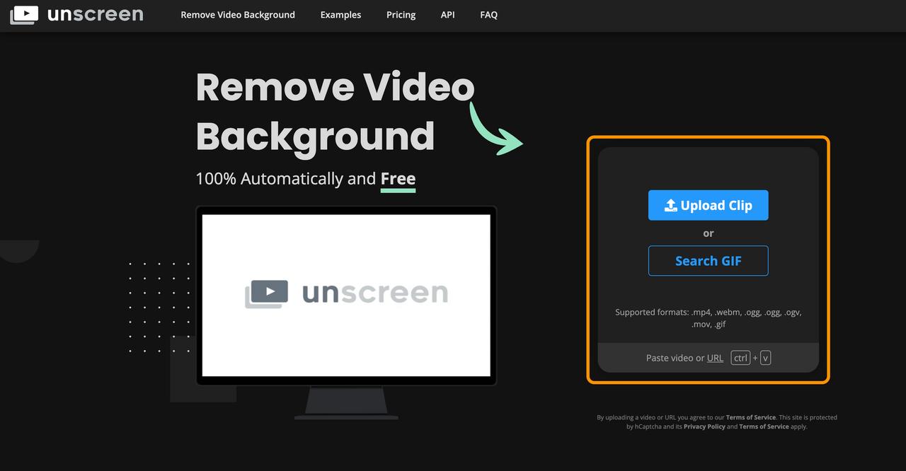 Interface of the Unscreen - an easy-to-use online tool to remove the background of the video