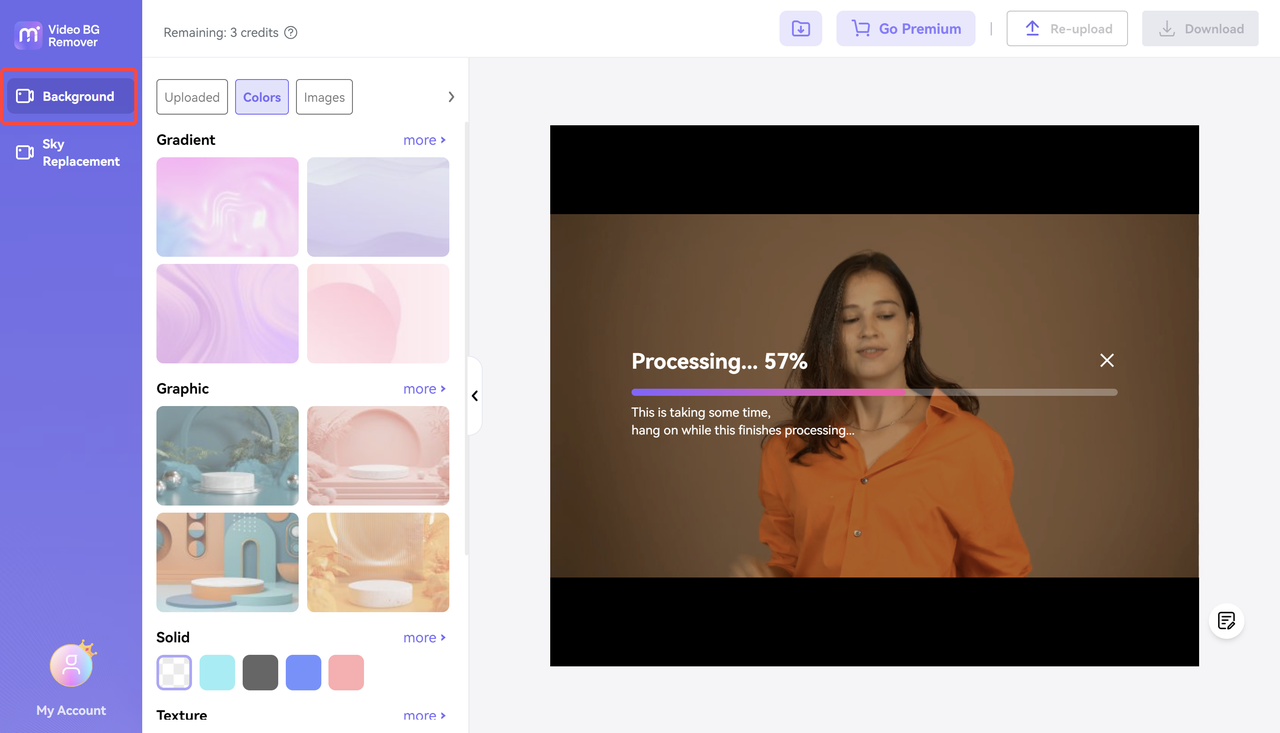 Interface of Media.io - a well-known online tool to remove the background of the video