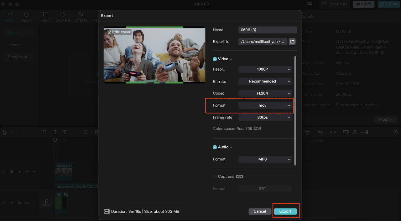 CapCut convert file