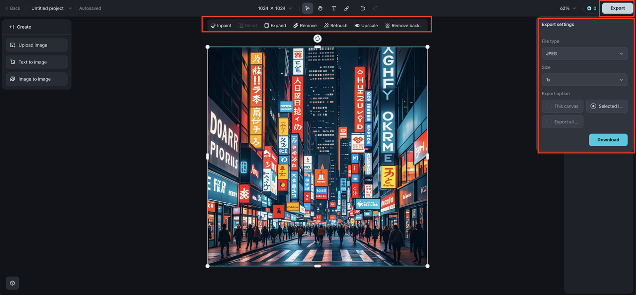 即梦AI canvas edits and export