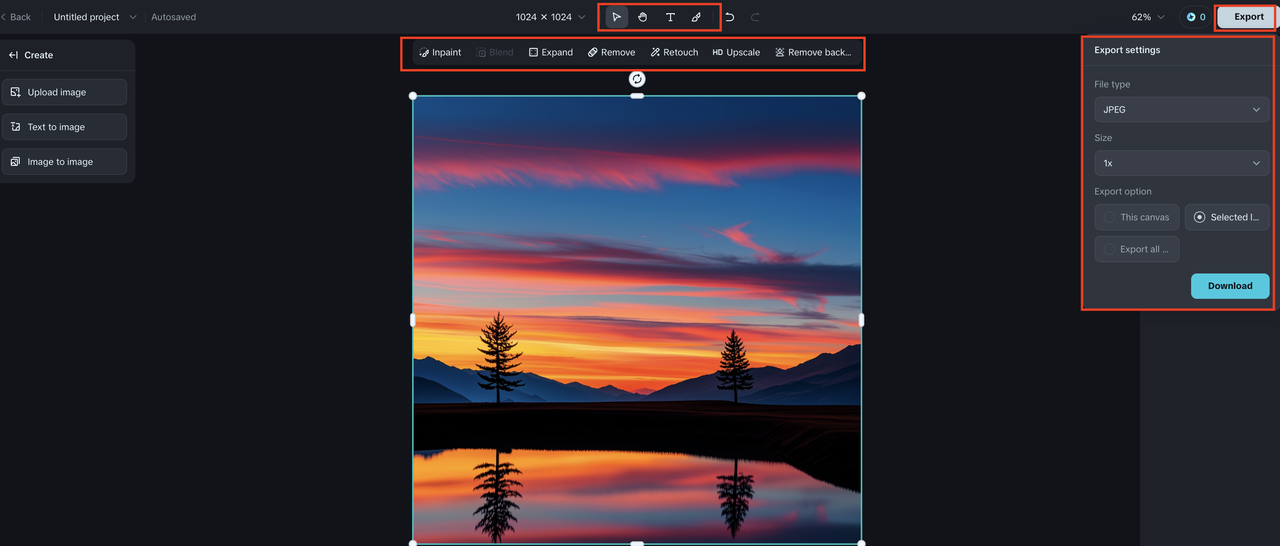 即梦AI edit in canvas and export file