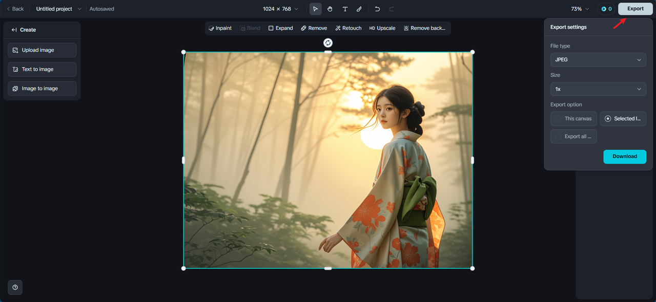 即梦AI edit in canvas and export file