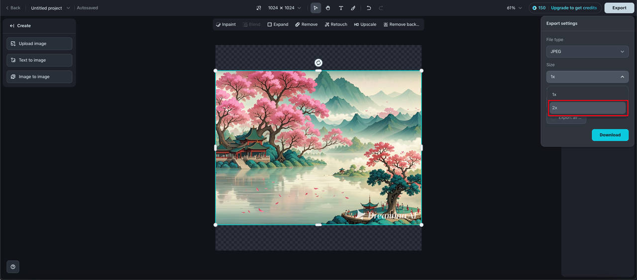 enlarge picture to 2 size ai with 即梦AI