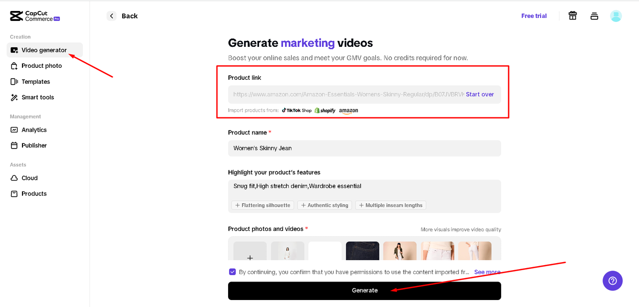 Generating ad video using Pippit