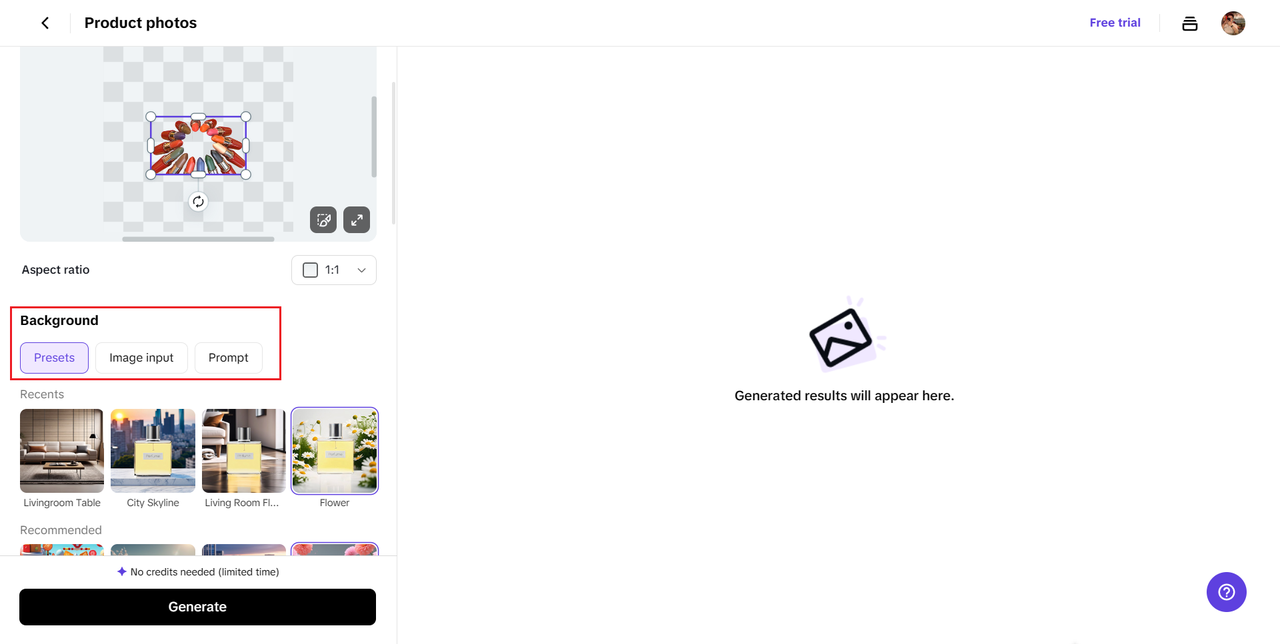 Upload photos and generate AI background
