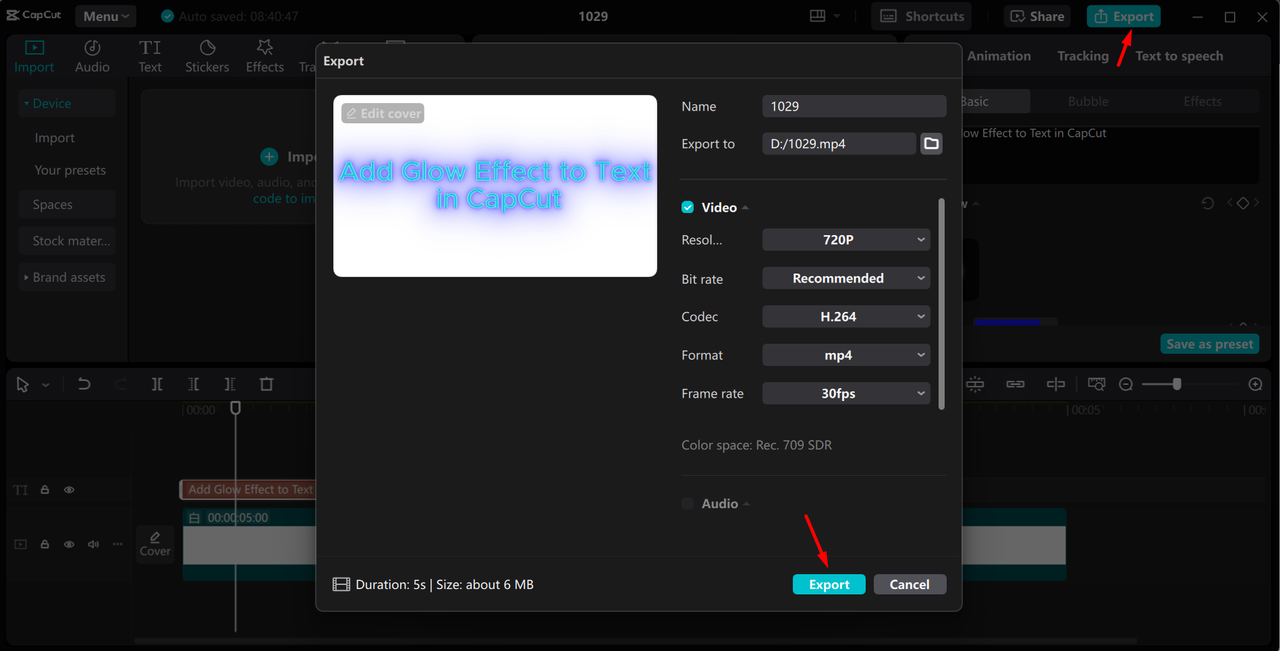 Exporting video from the CapCut desktop video editor