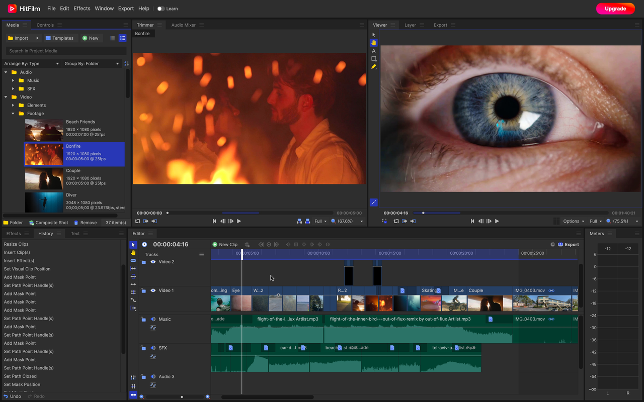 Interface of HitFilm - a user-friendly Filmora alternative