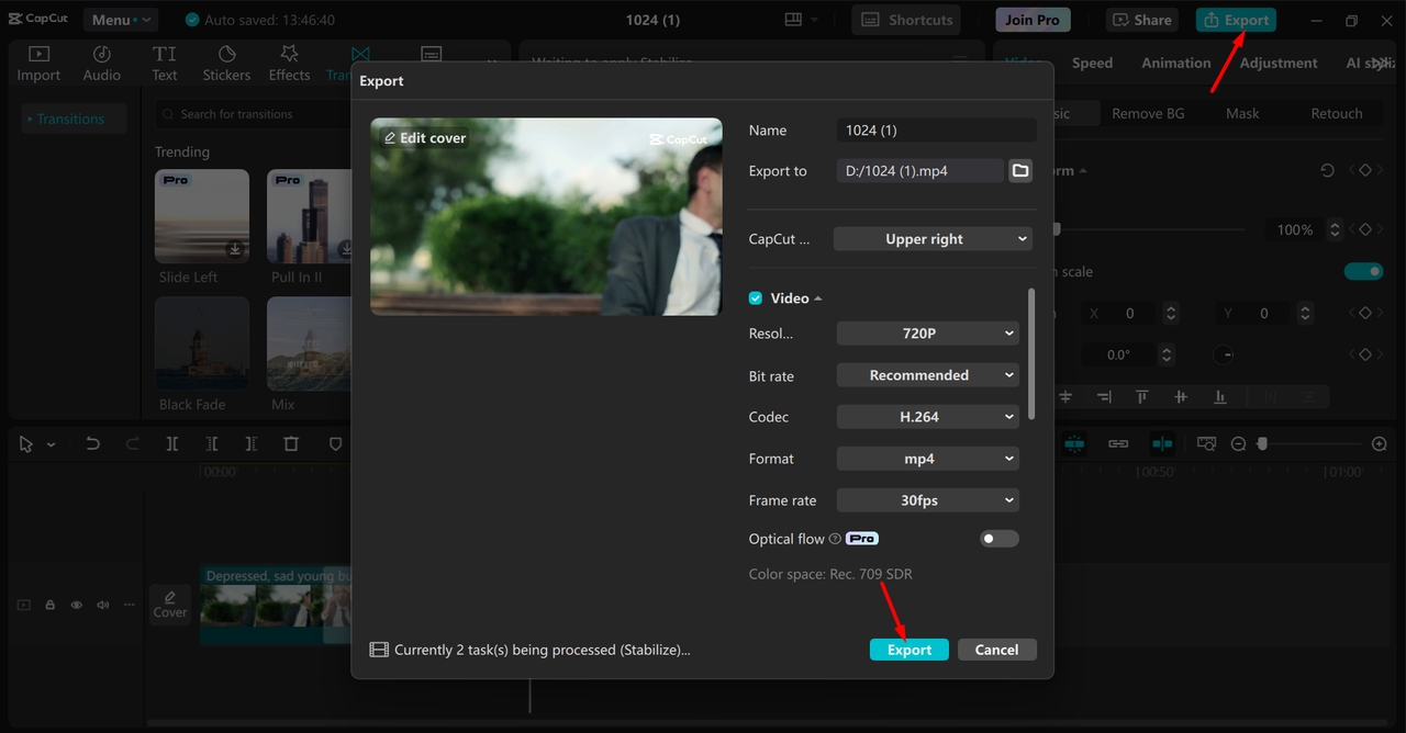 Exporting video from the CapCut desktop video editor