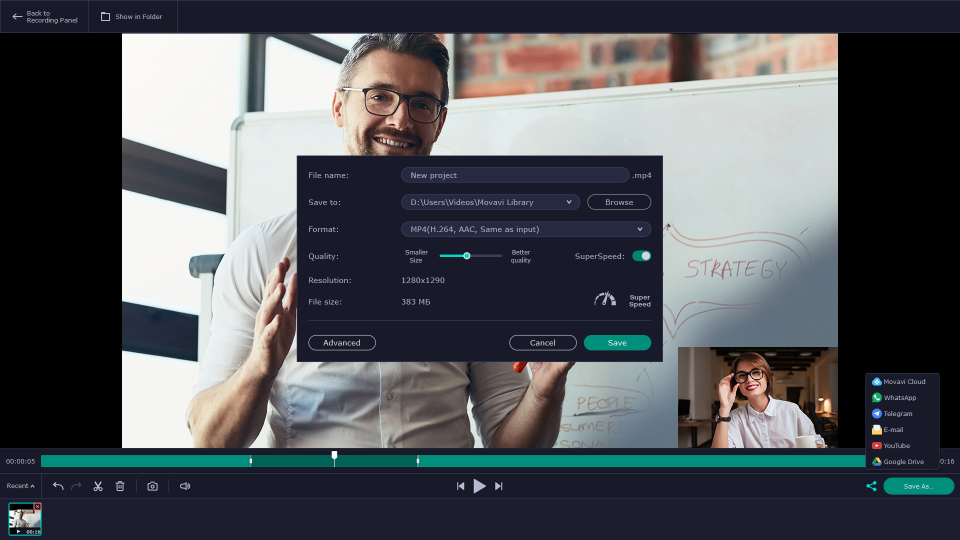 Interface of Movavi screen recorder - a versatile software similar to Camtasia