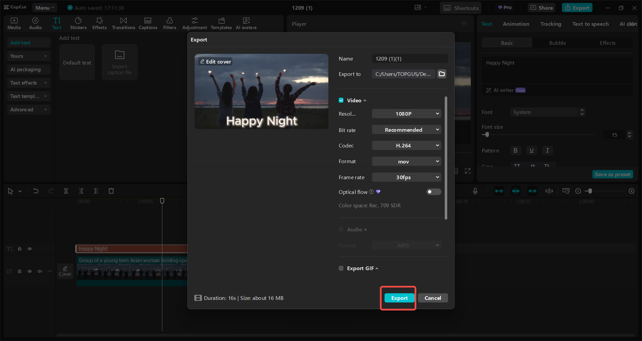 Export and share