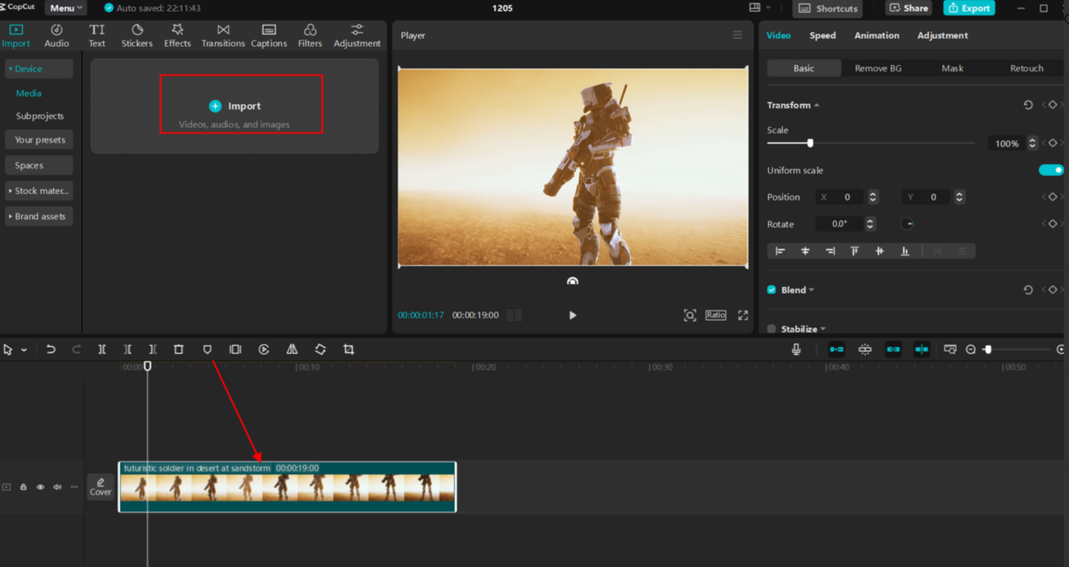 Importing the video in CapCut to change the voice