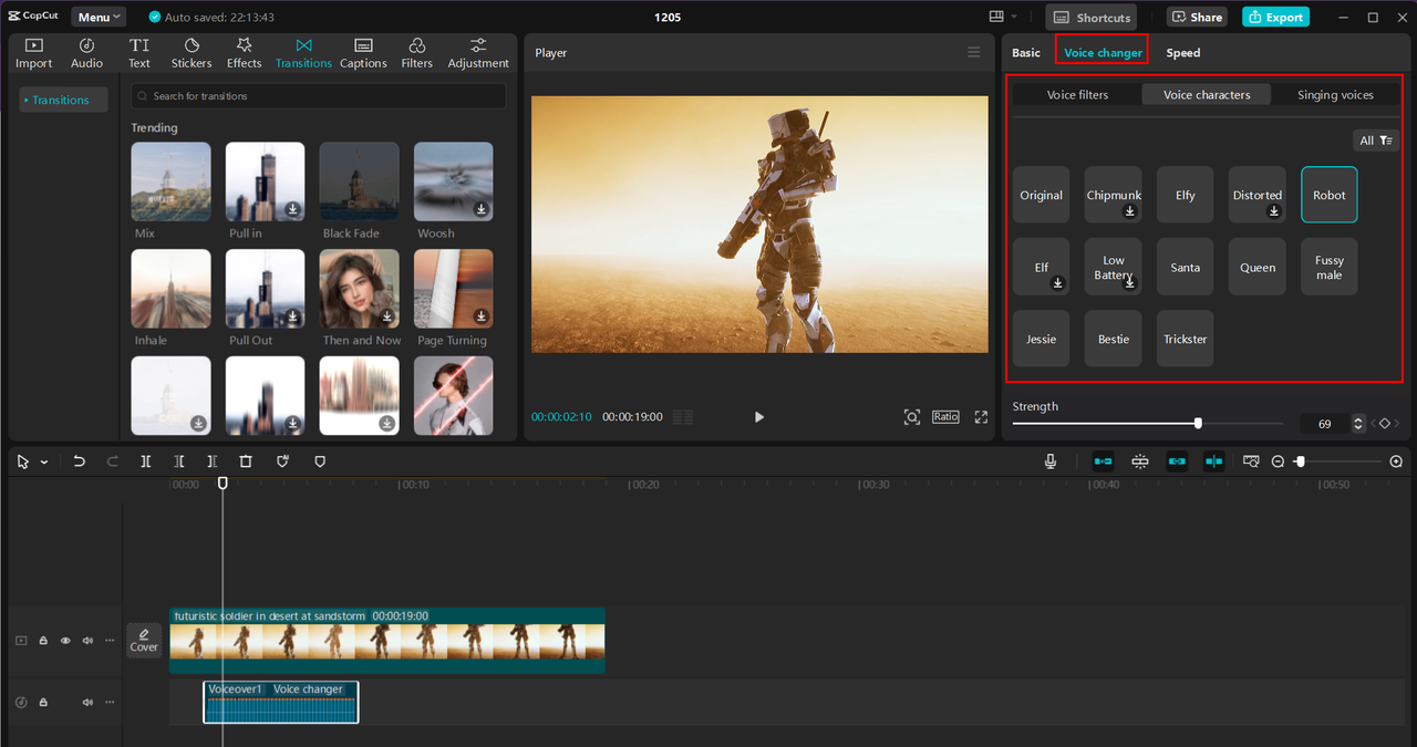 Changing the voice with CapCut voice changer