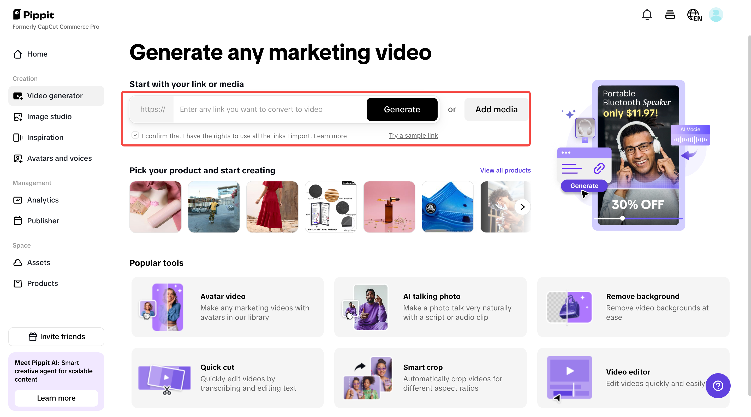 Upload product links or media