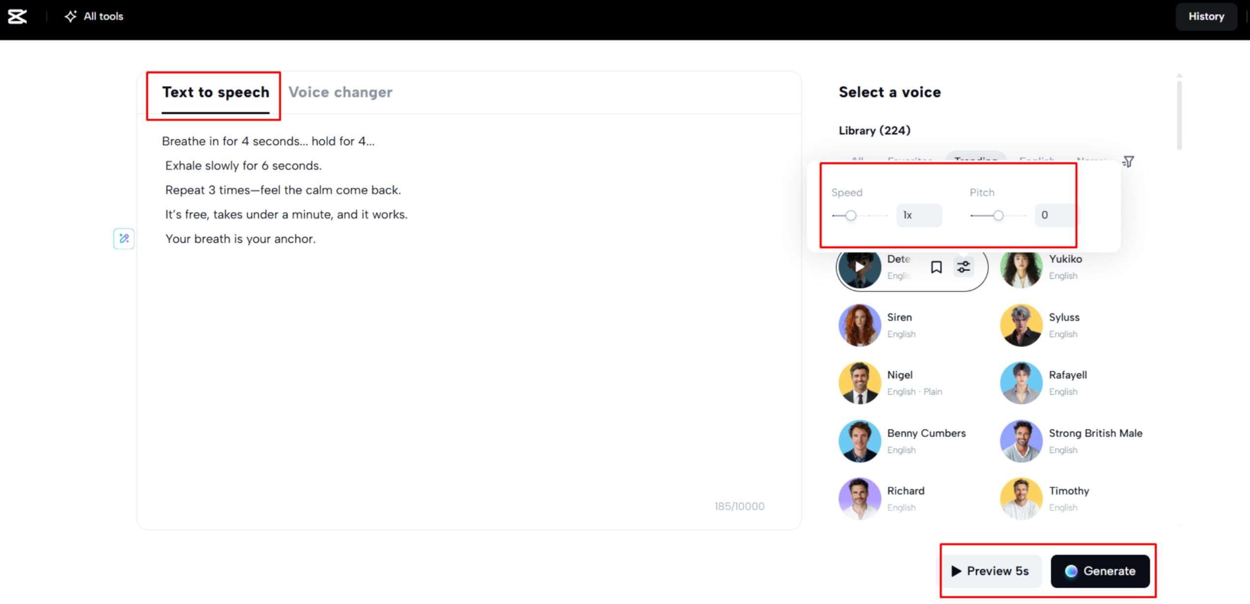 تحويل النص إلى صوت باستخدام CapCut Web