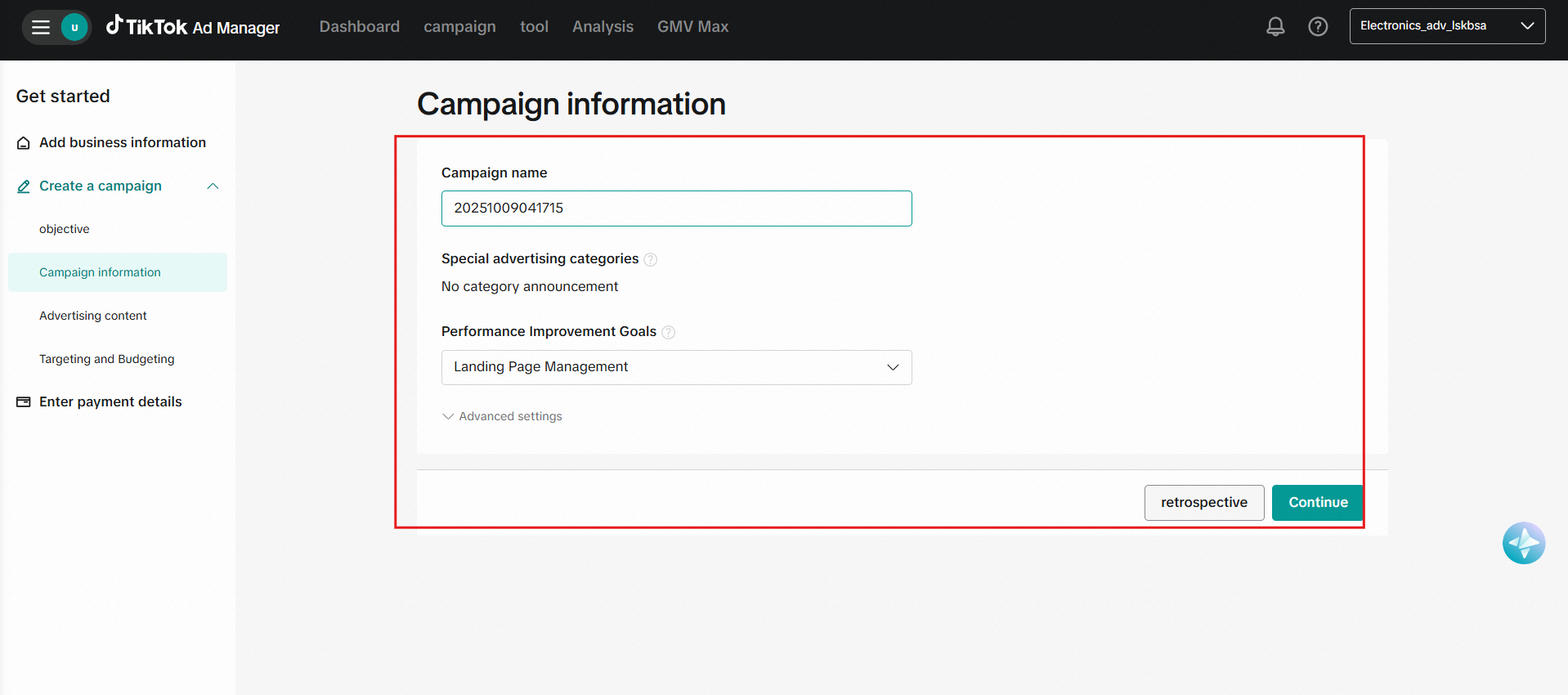 Forneça as informações da campanha