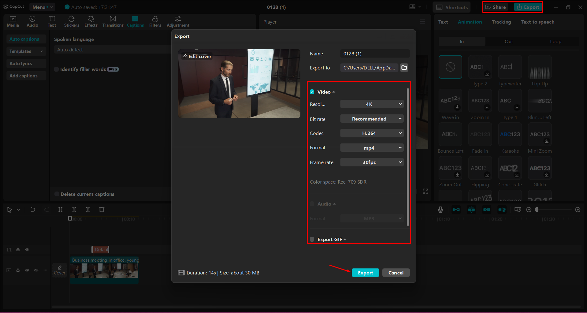 Exportieren eines Videos aus dem CapCut Desktop-Video-Editor