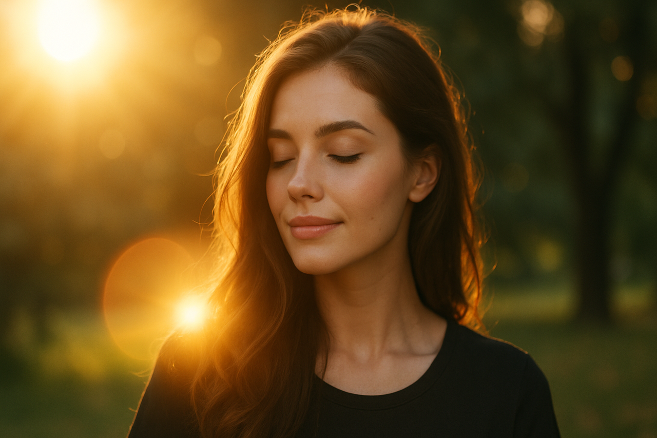 Portrait with soft sunlight lens flare