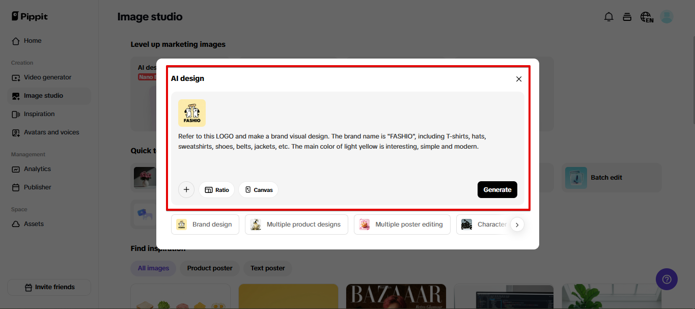 Creating image with AI design tool