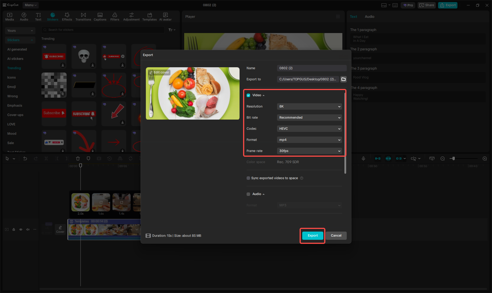 Exportando o vídeo no CapCut