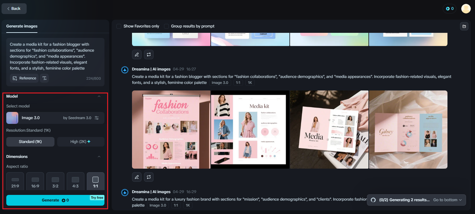 Een mediakit genereren met Dreamina