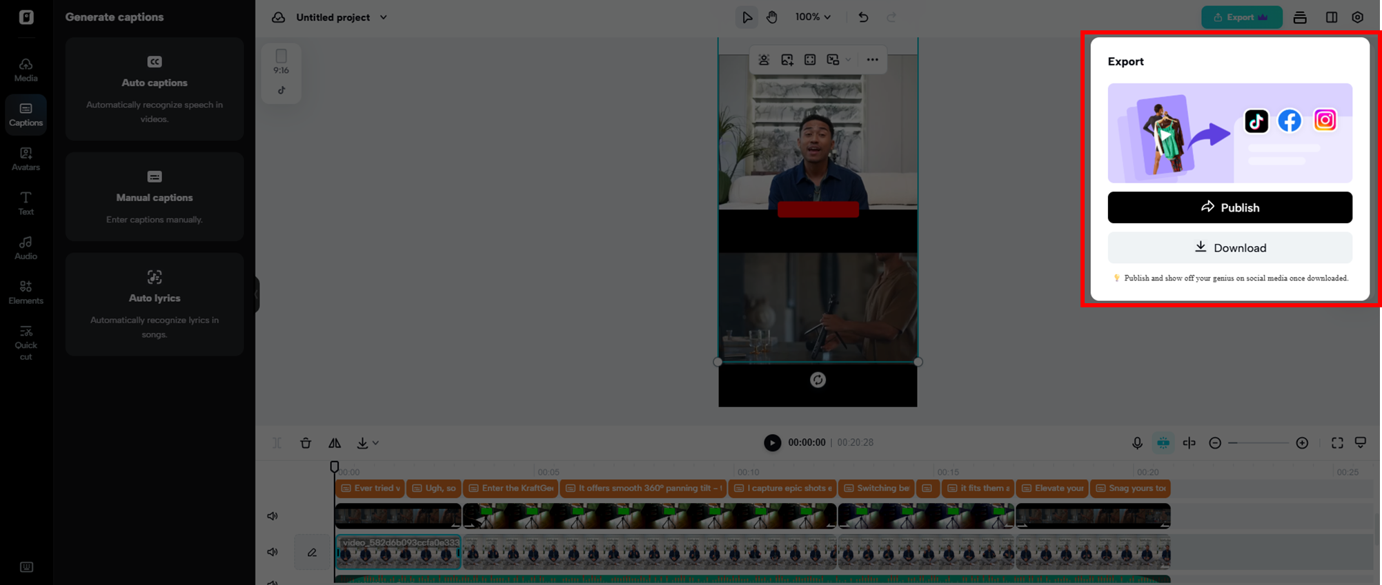 Publish or download your created video
