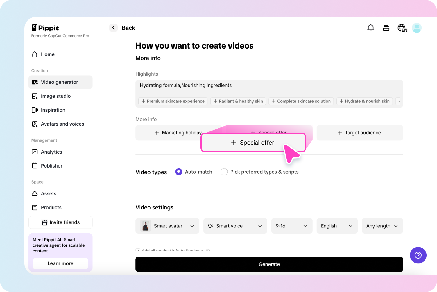 Customize and generate