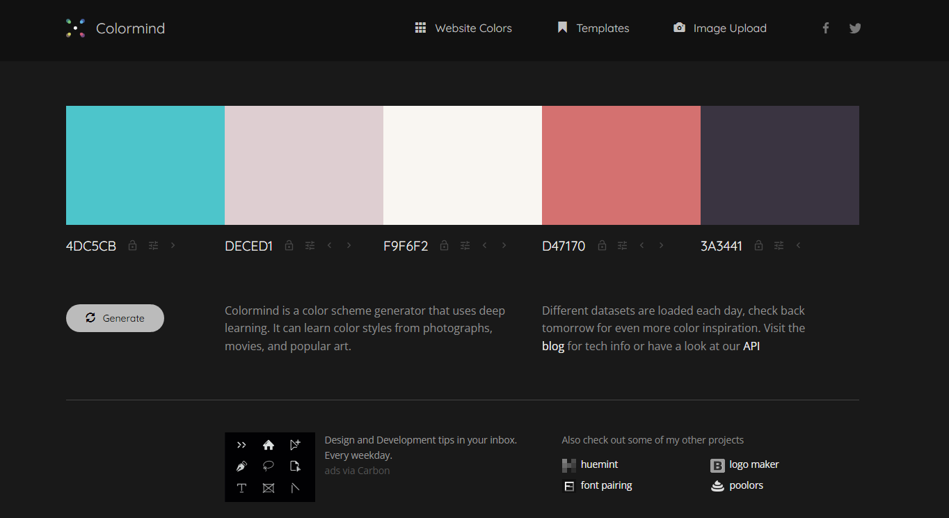 Générateur de palette de couleurs Colormind