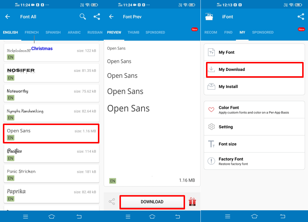 ดาวน์โหลดแบบอักษรเปิด Sans ฟรีด้วย iFont บน Android