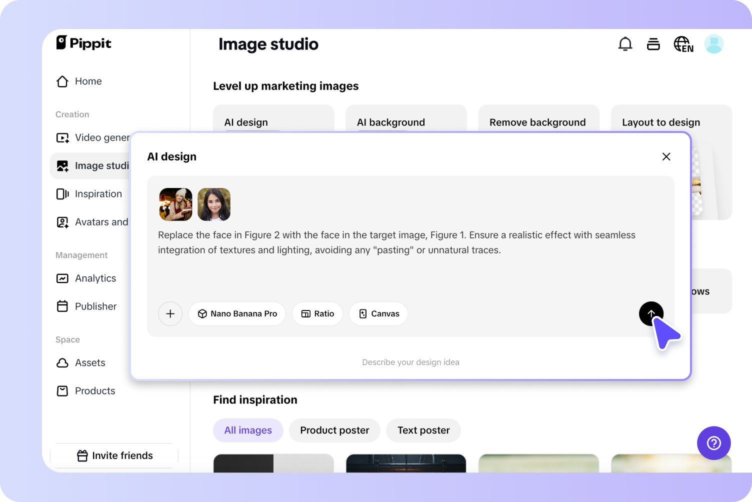 Upload photos and prompt to swap