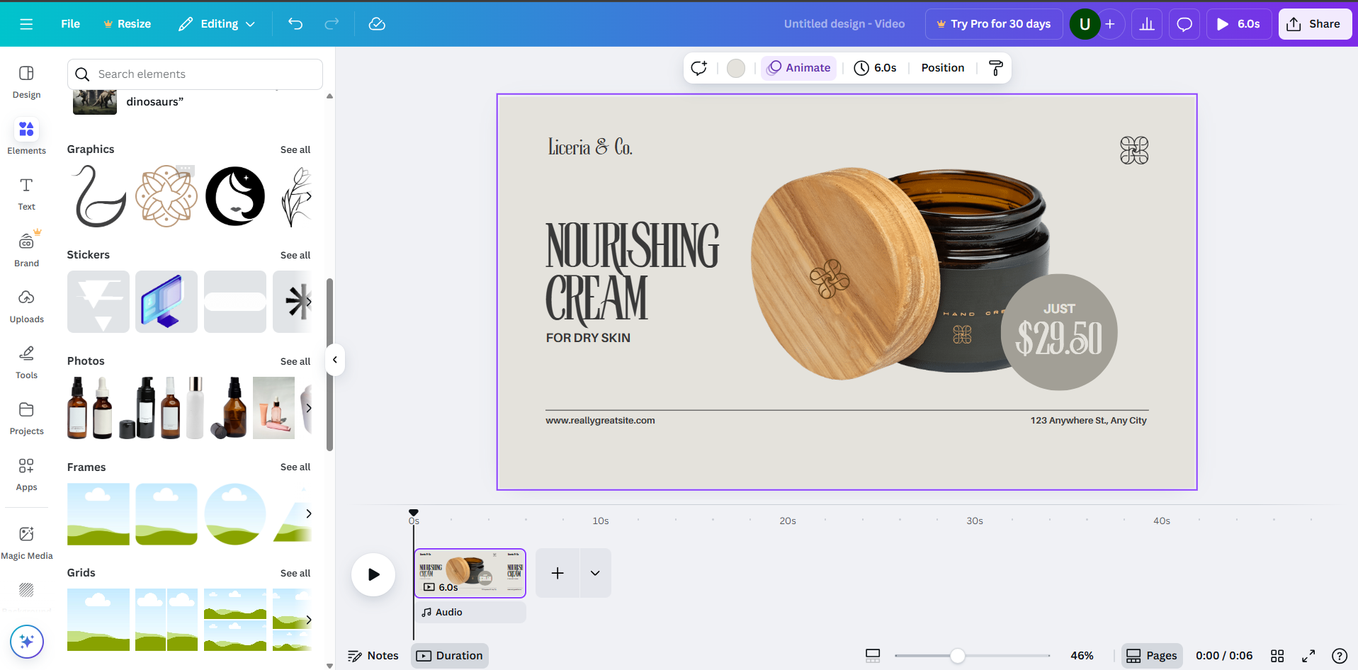 Interface of Canva - a user-friendly product video maker