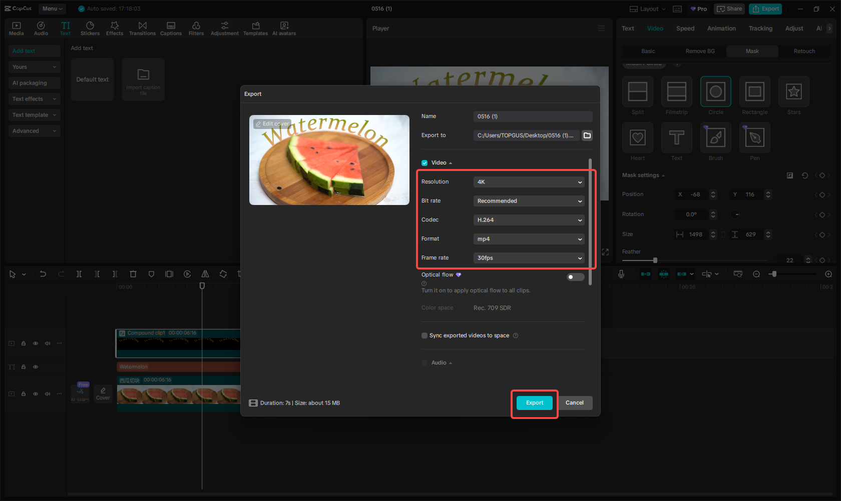 Esportare l'immagine / video in CapCut