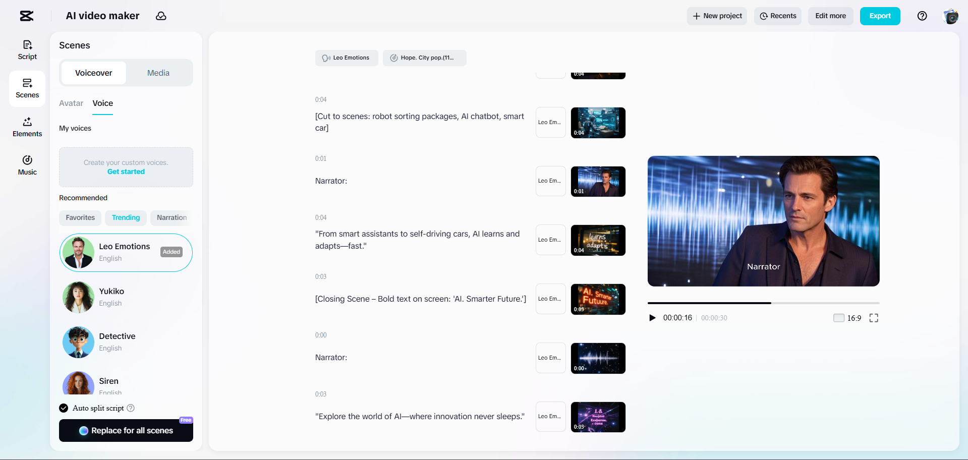 Interface of CapCut Web - a quick way to generate AI explainer videos
