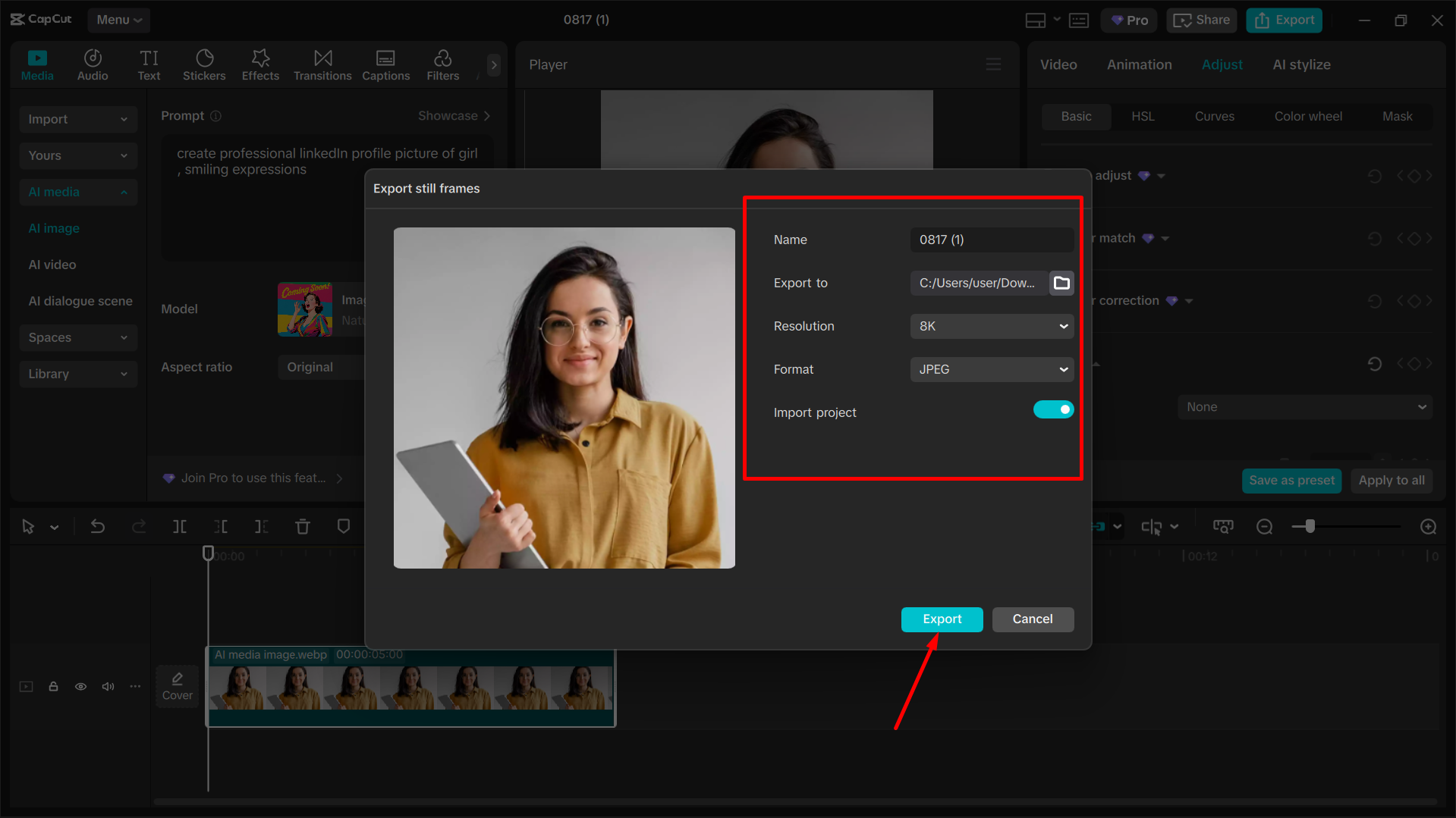 Download the image from the CapCut desktop video editor