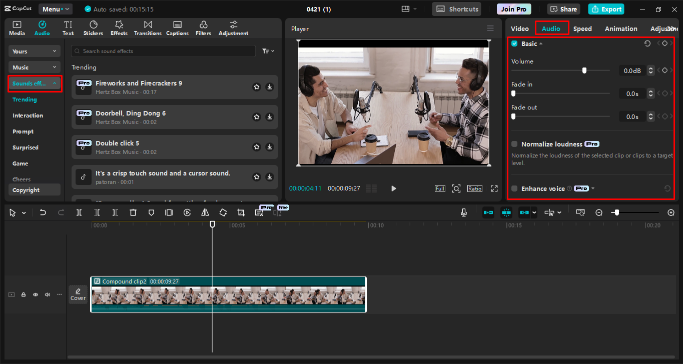 Einstellen von Lautstärke und Ton im CapCut Desktop-Video-Editor
