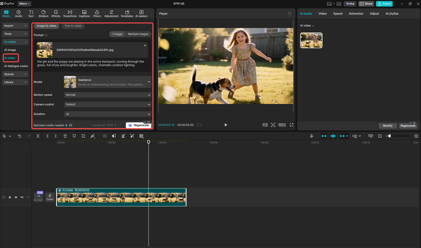 Accede a la función de imagen a video en CapCut