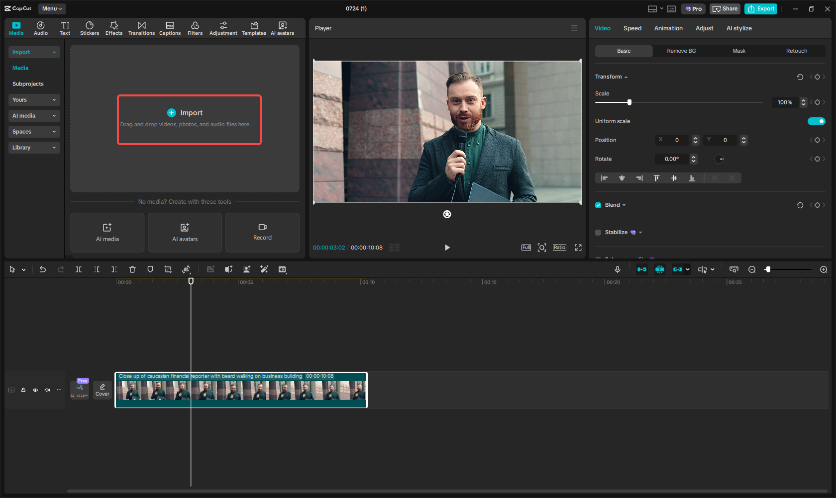 Importing the video into CapCut