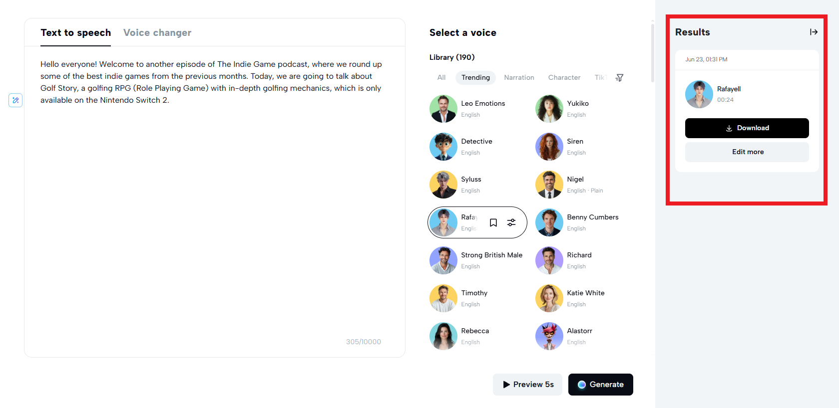Scarica o modifica il file text-to-speech finalizzato