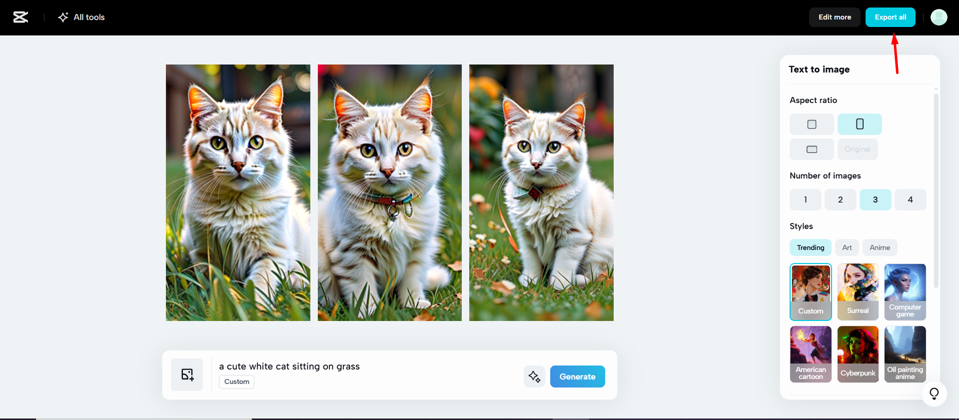 Exporting the images from the CapCut Web Web