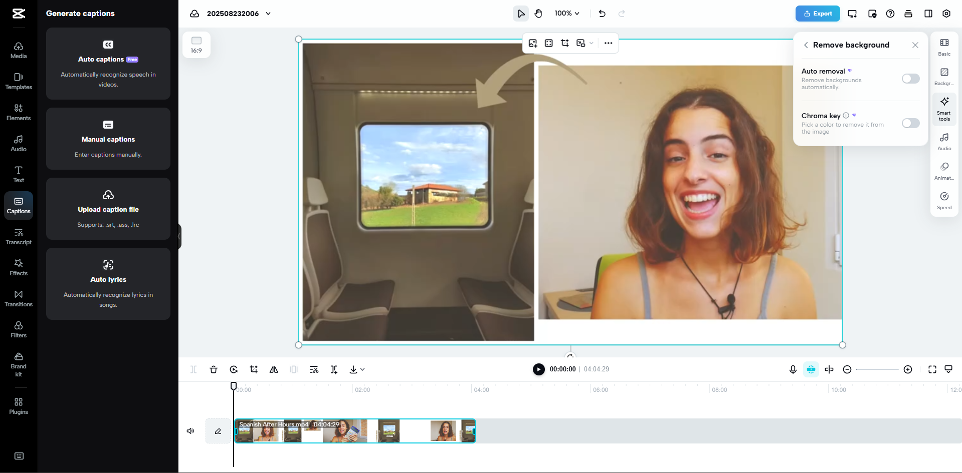 Antarmuka CapCut Web - cara lain untuk menghapus objek dari video