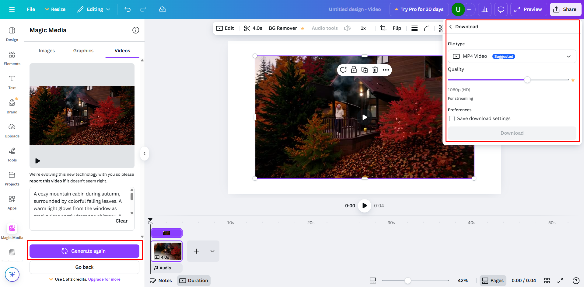 إنشاء فيديو باستخدام مولد الفيديو Canva