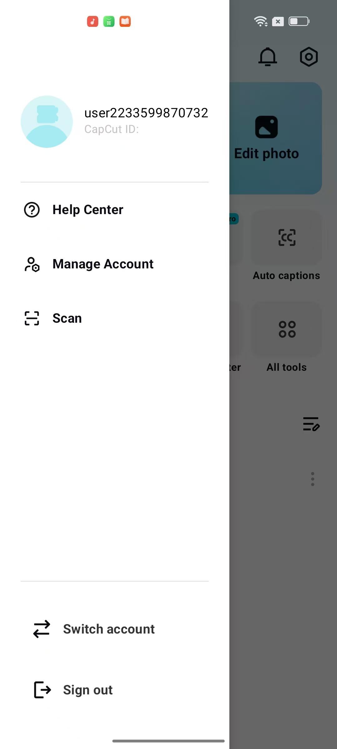 Sign out of your account on the CapCut mobile app