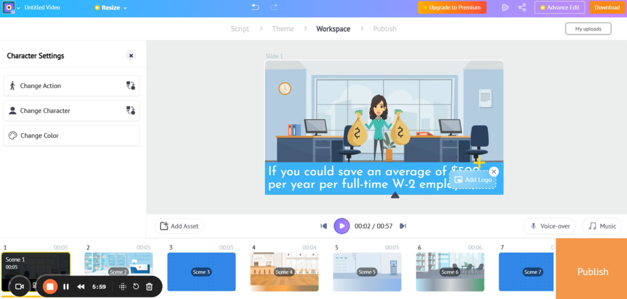 Interface of Steve.AI - an efficient product demo video creator