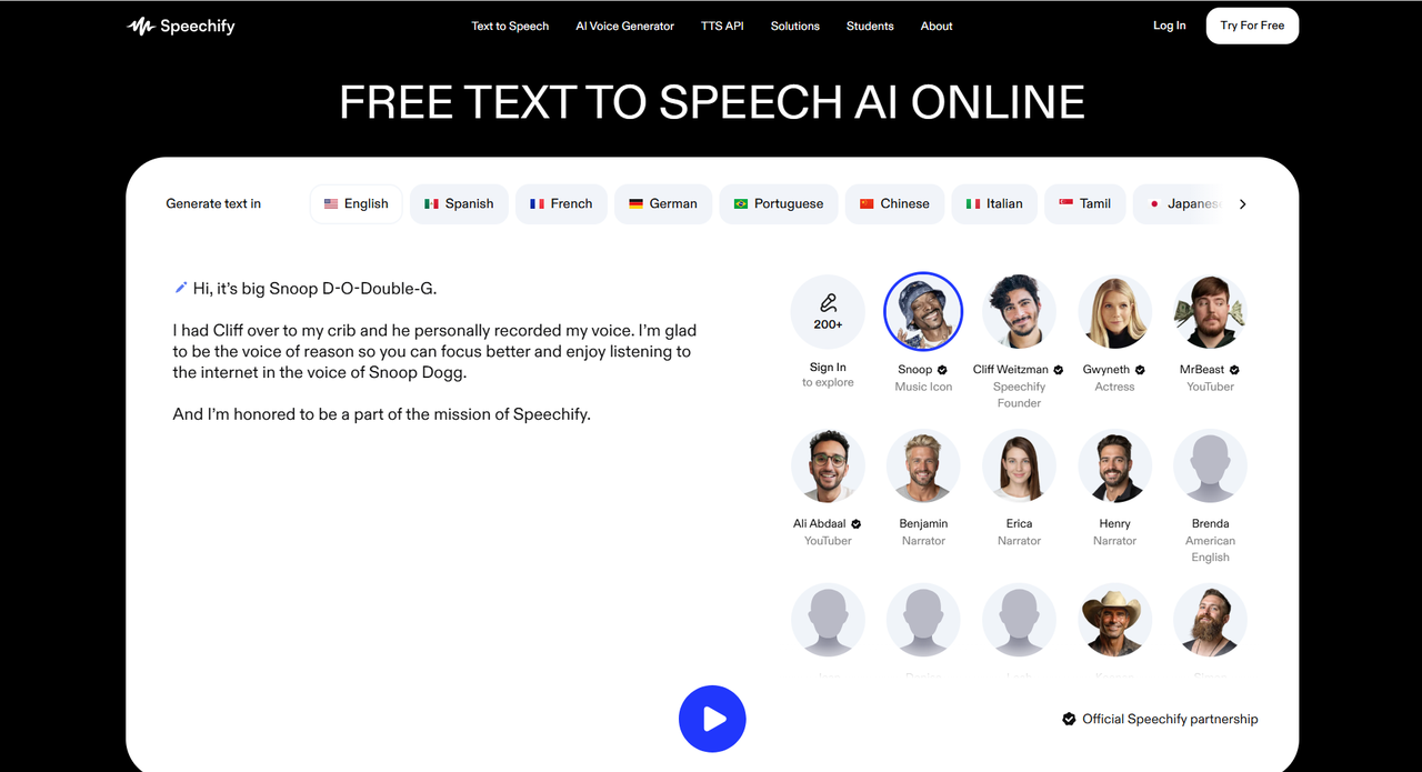 Interfața Speechify